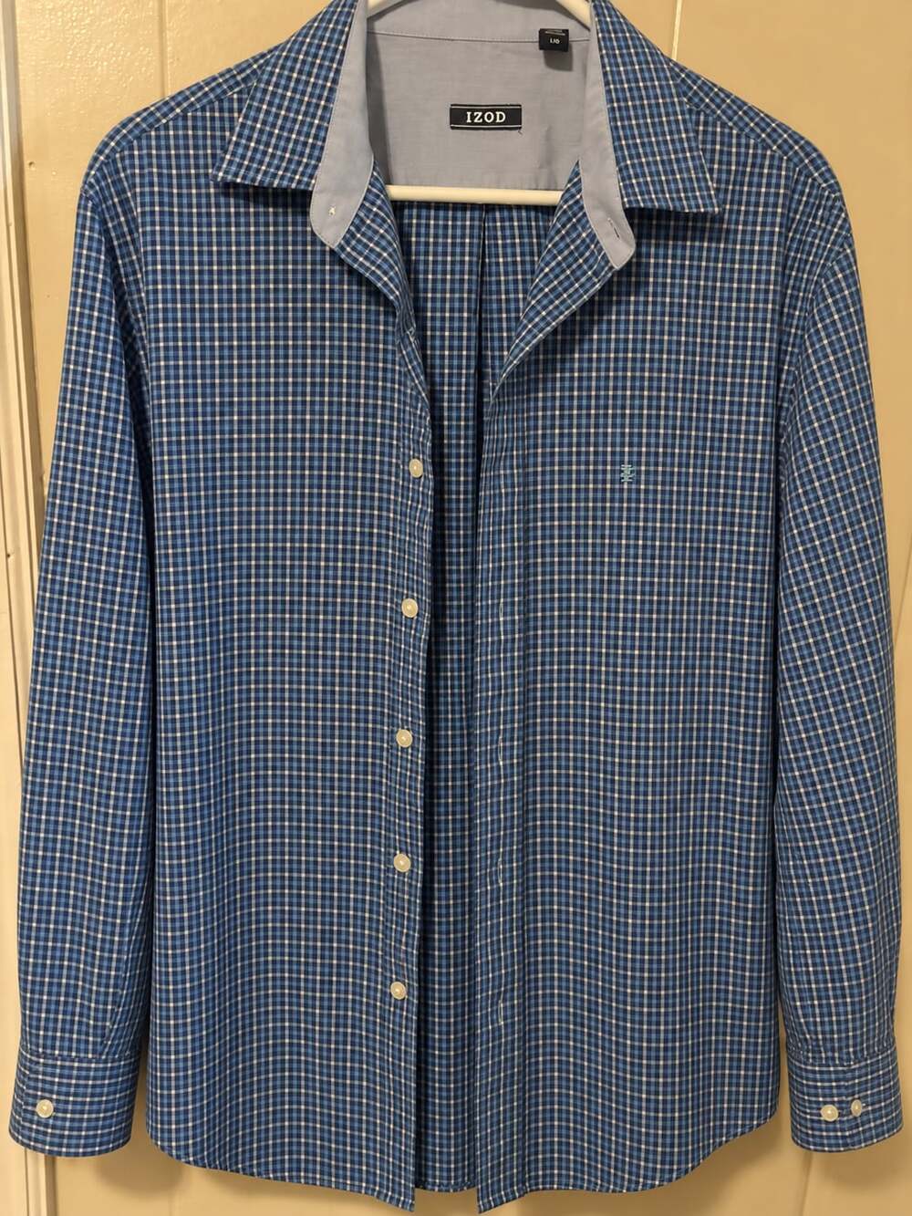 IZOD Mens Long Sleeve Plaid Button-Down Shirt Blue Size L